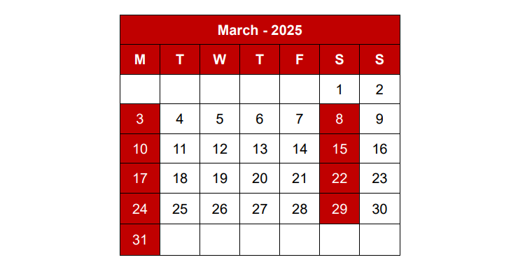 Lịch học IFRS tháng 3/2025